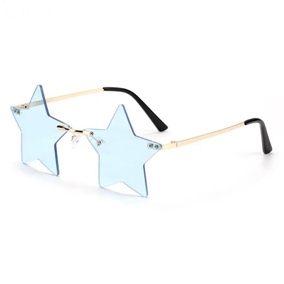 Star-Shaped Sunglasses Rimless Blue Gold Fun Festival Party EDM New Year's - Picture 3 of 15